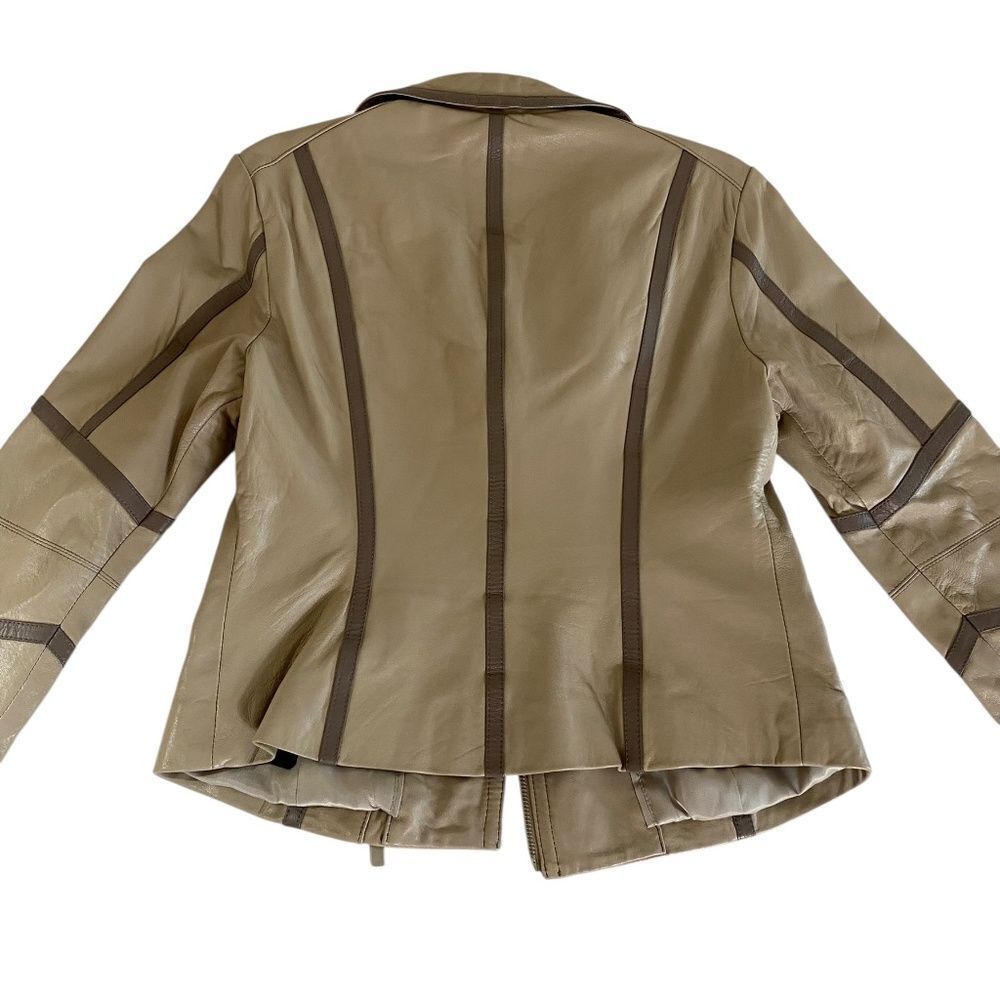 Bebe retro Leather jacket beige /taupe lots of details - Picture 4 of 16